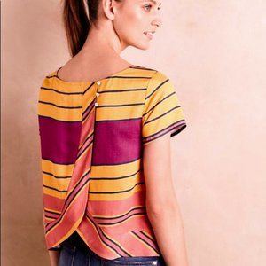 Anthropologie Maeve Bennett Stripe Faux Wrap Back Blouse, Size 4